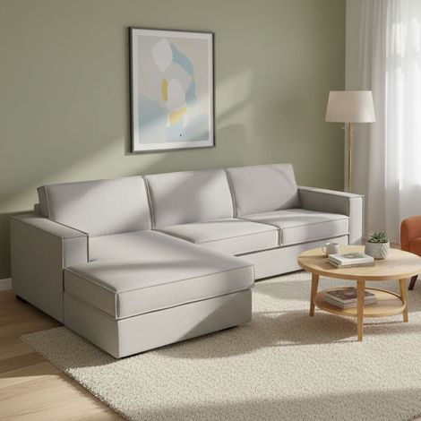 Dmora - Sofa cama Daalber, Sofá de esquina, 100% Made in Italy, Sofá con apertura giratoria, Península contenedor izquierda, con reposabrazos estándar, Cm 280x95h90, Gris (1/5)
