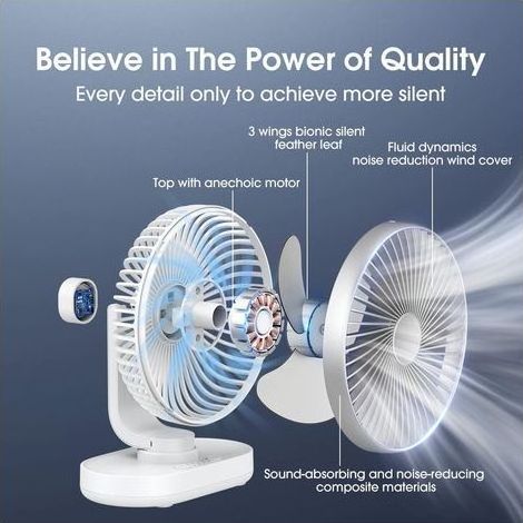 Ventilatore da scrivania USB, mini ventilatore da tavolo, ventilatore piccolo ricaricabile con oscillazione automatica, 4 velocità, ventilatore silenzioso (1/5)