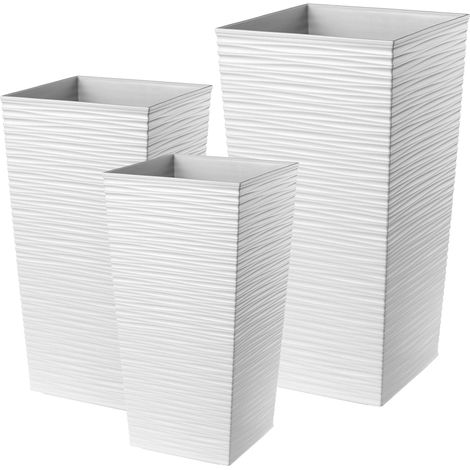 Kadax – Lot de 3 jardinières en plastique blanc – Dimensions 36/46.5/57.5 cm – Résistantes au gel – Pour décoration intérieure et extérieure
