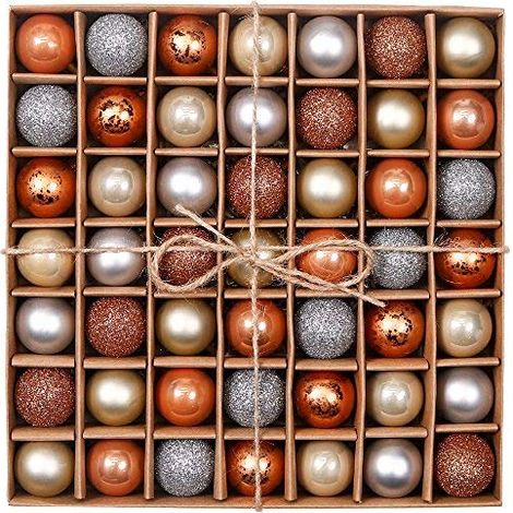 Boules de Sapin Noël 49 pièces 3 cm Décoration d ornements Cuivré Bronze Doré d argent Paillette Mat Brillant Emballage Carton Kraft (1/4)