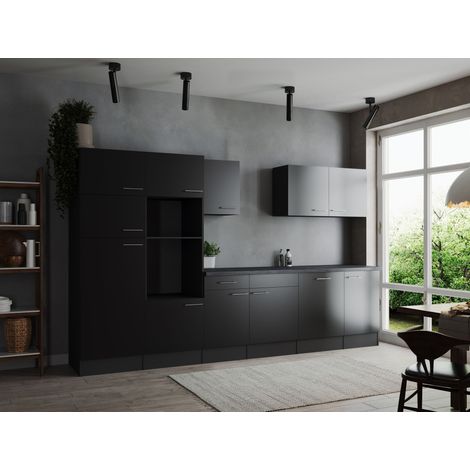 Küche Küchenzeile Leerblock Grau Matt Schwarz Oliver 340 cm Respekta