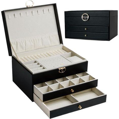 Boîte à bijoux trois étages linéaire, rangement cadeau anniversaire vacances femme fille (1/5)