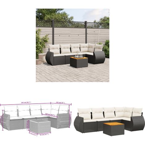 6-tlg. Garten-Sofagarnitur mit Kissen Schwarz Poly Rattan - Gartenmöbel - Esstischgarnituren - Outdoor Möbel - Lounge Set - Rattan Gartenmöbel - Home & Living