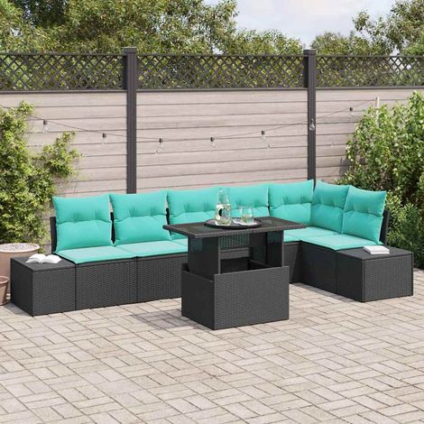 vidaXL Set Divano da Giardino 7 pz Nero polyrattan (1/5)