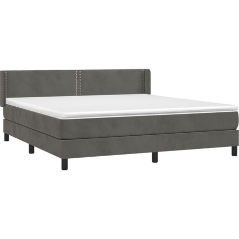 Cama box spring con colchón terciopelo gris oscuro 180x200 cm (1/5)