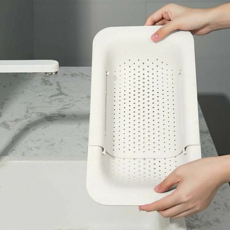 Panier de Vidange pour Cuisine, Support de Séchage d'Évier pour Stockage et Lavage des Vaisselle / Fruits / Légumes (blanc) (1/5)