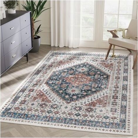 Tapis de salon 4060cm bleu et rouge imitation cachemire lavable tapis de sol lavable rétro grande surface tapis anti-salissure tapis décoration (1/4)