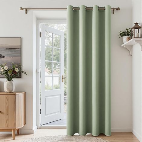 Rideaux Occultants Thermique Vert Sauge, Rideau Phonique à Oeillets, Rideau de Porte Isolant Thermique Rideau Opaque pour Fenetre Chambre Fille Salon, 140(L) x225(H) CM, 1 Pièce (1/5)