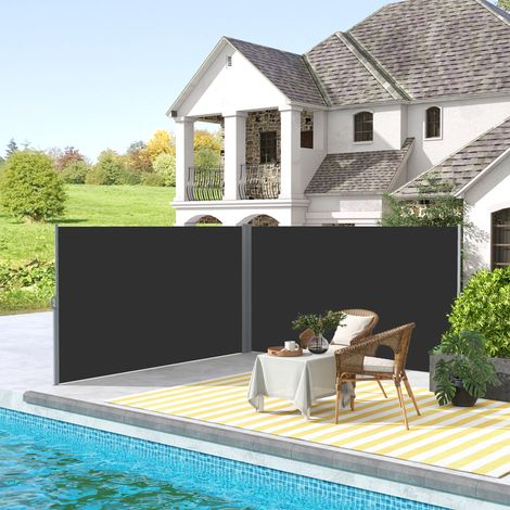 Double store latéral brise-vue – Paravent rétractable 6x1,80 m, polyester anti-UV – Gris noir, intimité (1/5)