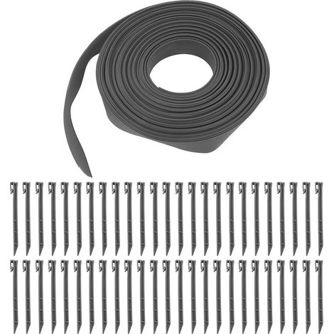Kit de bordures paysagères 50 piquets PE déformable facile à utiliser rouleau de bordure de jardin pour parterre cour jardin paysager gris (1/5)