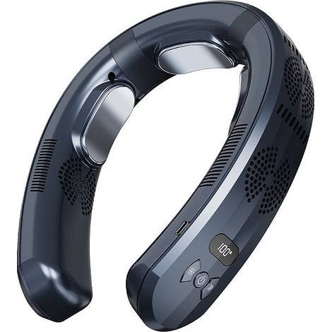 Ventilateur de cou à semi-conducteur 6000 mAh, rechargeable par USB, affichage numérique portable, refroidissement et chauffage pour enfants et adultes, bleu marine (1/5)