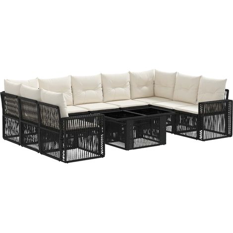 Set Divano da Giardino 10 pz Nero e Bianco Crema polyrattan vidaXL (1/5)
