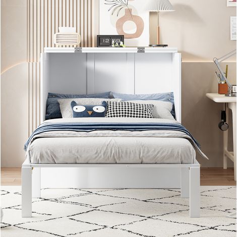 Lit escamotable 90x200 cm en bois blanc, sommier à lattes, gain de place, sans matelas – MEUBLIV (1/5)