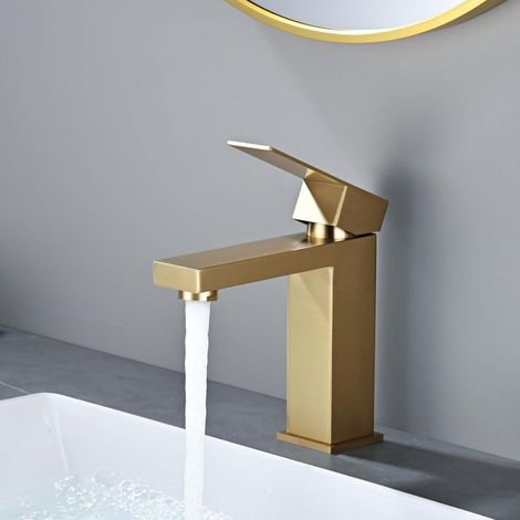 Robinet Lavabo Moderne Doré Brossé en Acier Inox pour Salle de Bain (1/5)