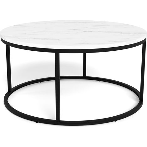 Mesa de centro Norsica 692, Negro + Mármol blanco, 40x0x0cm, Diámetro: 80, MDF, Redonda (1/4)