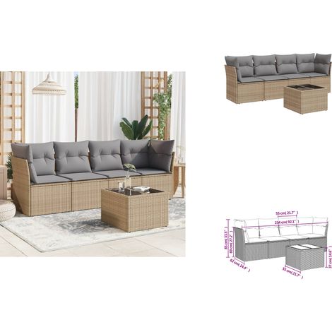 The Living Store 5-tlg. Garten-Sofagarnitur mit Kissen Beige Poly Rattan - Gartentisch (1/3)