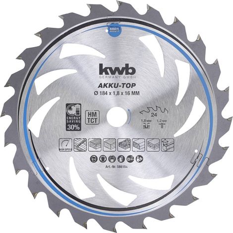 KWB 586154 AKKU-TOP SCIE CIRCULAIRE EASY CUT COUPE FINE 24 DENTS Ø 184 X 16 MM (1/3)