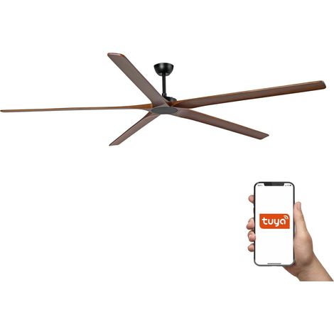 Faro Bigwood Ventilateur de plafond XXL 5 pales noir mat, noyer, système intelligent Tuya (1/3)