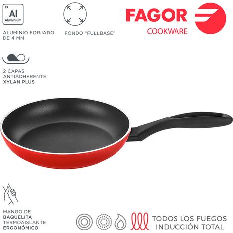 FAGOR Maxima Sartén 28 cm Inducción, Aluminio Forjado, Antiadherente XYLAN Ecológico sin PFOA, Vitrocerámica  Rojo (1/5)