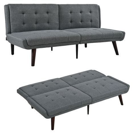 Klappbares Futon-Sofa Bett, 146 cm Schlafcouch mit 5-fach verstellbarer Rückenlehne, modernes Loveseat für kleine Räume, Gästebett & Wohnzimmer, Grau