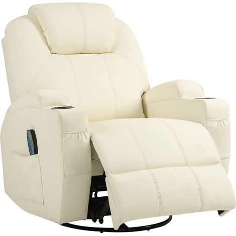 Fauteuil inclinable avec fonction massage, dossier inclinable, pivotant, jusqu à 150 kg, similicuir, blanc crème (1/5)