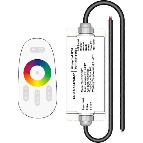 Contrôleur WiFi Tuya pour rubans LED 12-24 V, étanche (IP68), résistant à la pluie, avec télécommande vocale Tuya, RGBCW-JBMEDIA (1/4)