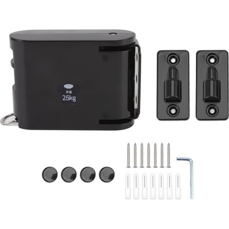 Corde à linge rétractable murale 4,2m ABS aluminium noir fixation invisible charge 20kg (1/4)