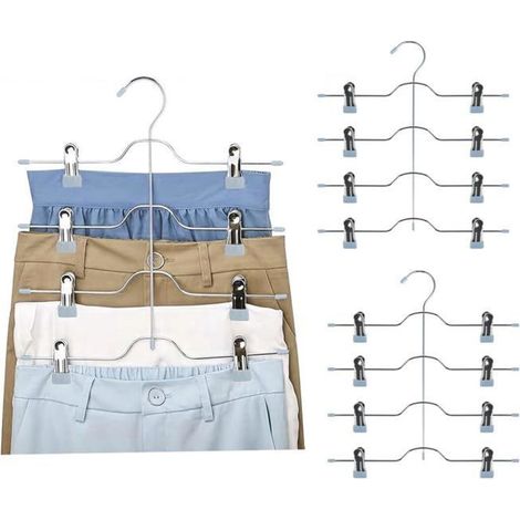 3 cintres pantalons, gain de place avec pince métallique et revêtement antidérapant, pour pantalons et jupes (1/3)