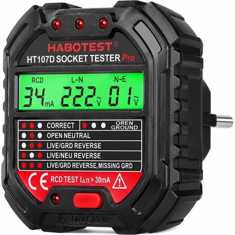 Testeur de prises électriques 1 pièce Plastique ABS Diagnostic RCD et LCD Pour électriciens et bricoleurs 90-2 (1/5)