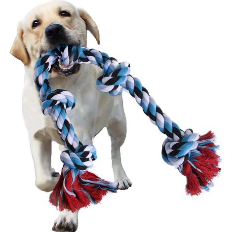 1 Pcs Jouets Corde pour Chiens pour Mâcheurs Agressifs Grands/Moyens, Jouet à Macher Chien 96 cm 5 nœuds, Jouets de Tir à la Corde (1/5)
