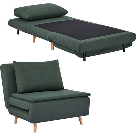 Sillón 3 en 1 con función cama, sillón reclinable, respaldo regulable, patas de madera de haya, cojines, color verde oscuro (1/5)