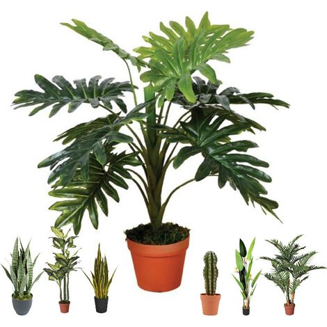 Planta Artificial Filodendro 70cm con Macetero Plantas de Plástico para Decoración de Jardín Interior y Exterior