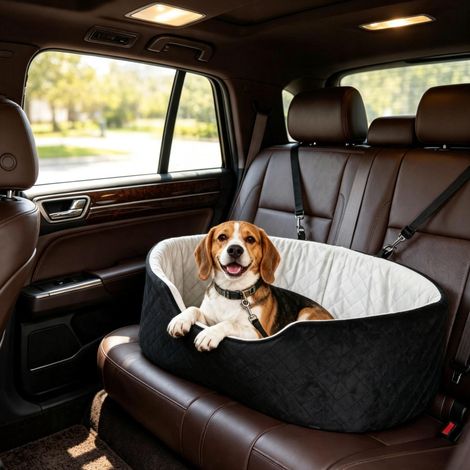 Seggiolino auto imbottito per cani 77 x 43 x 28 cm nero con fissaggio sicuro - CHICFURN (1/5)