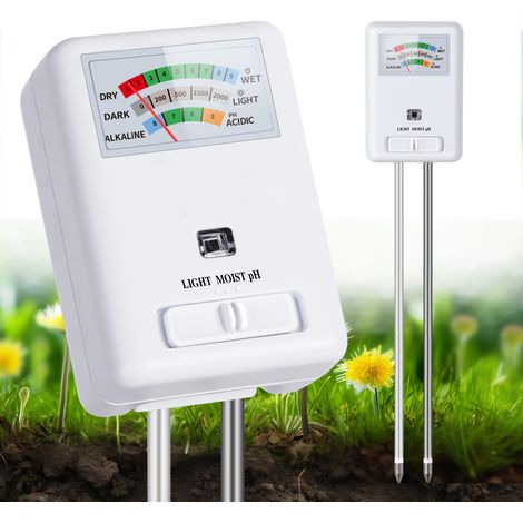 Medidor de humedad del suelo 3 en 1, con luz y comprobador de pH para plantas de interior y exterior, jardín, césped y granja (no requiere pilas) (blanco) (1/5)