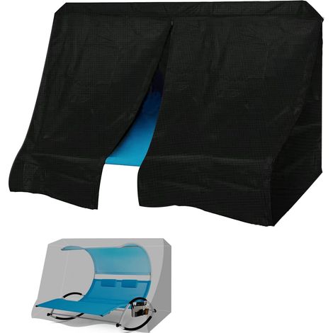 Housse de Chaise Longue Bain de Soleil 2 Places avec Coupe-Vent, 420D Housse imperméable de pour Bain de Soleil transat Double, bâche de Chaise Longue Bain de Soleil 2 Places à Bascule (1/5)