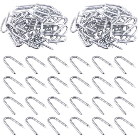 Lot de 200 agrafes en fil d'acier de 1,9 cm à 0,2 cm x 0,2 cm, pour clôture en béton, clous d'agrafe, clous en forme de U pour clôture, treillis métallique et clôture tissée (1/5)