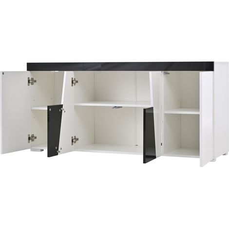 Credenza da soggiorno 140 x 40 x 65 cm con 4 ante, LED e design bicolore bianco nero HOMVRA (1/5)