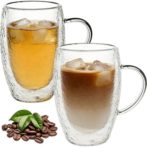 Lot de 2 verres à latte macchiato à double paroi en verre borosilicate de 450 ml avec poignée, pour cappuccino, latte, thé, glace, thé glacé, Iced Americano, passe au lave-vaisselle (1/5)