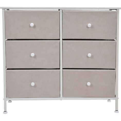 Jeffergarden Armoire de rangement en tissu non tissé à 3 niveaux et 6 tiroirs avec poignées, meubles de chambre à coucher, blanc-DOU