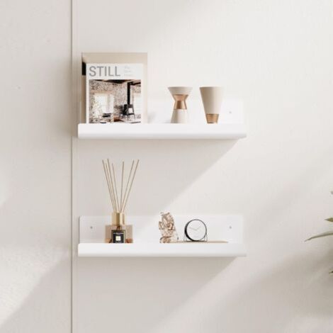 White wall shelf, no drilling required, set of 2, wall shelves, floating shelf to stick on for bathroom, office, living room
