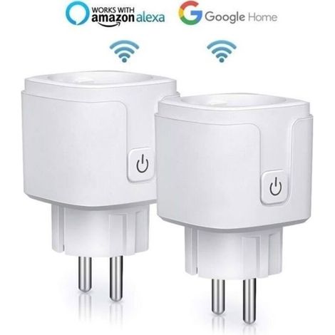 (Bianco) Confezione da 2 prese intelligenti Wi-Fi, 16 A, compatibili con Android, iOS, Amazon Alexa, Google Home Assistant, potenza programmabile, controllo remoto e controllo tramite app.