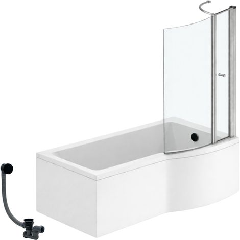 Pack baignoire bain douche 150 x 80 cm droite IDEAL STANDARD Connect Air + tablier + pare bain avec volet + vidage Noir mat