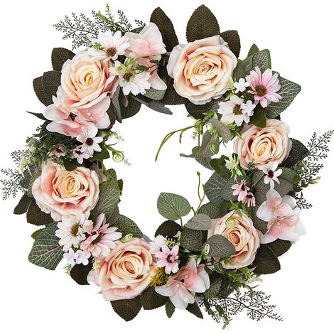 Chapelet artificiel, 45 cm (17,7 pouces), couronne de printemps et d'été pour porte d'entrée, mur, fenêtre, fête, mariage, décoration, champagne (1/5)