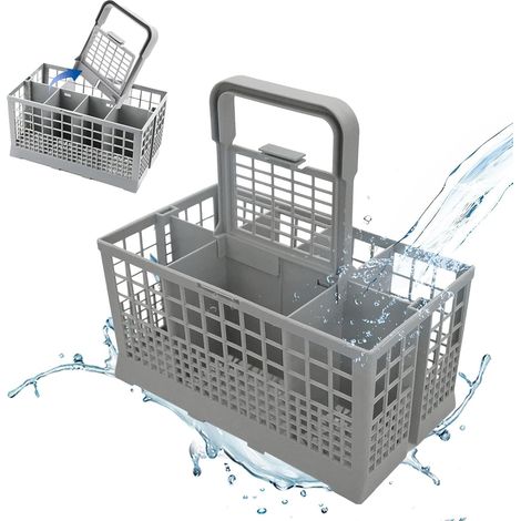 1 - Panier à couverts - Accessoire lave-vaisselle - Compatible Bosch Siemens - Poignée amovible - Plastique résistant - Gris - 24x13,9 cm (1/5)