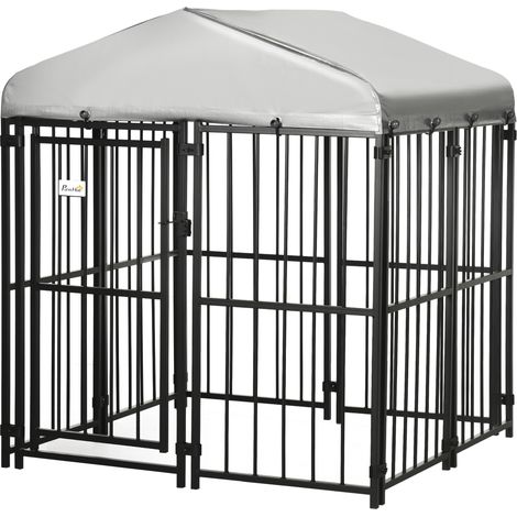 Enclos pour chiens de petite et moyenne taille poules canards avec toit 122 x x 13 cm (1/5)