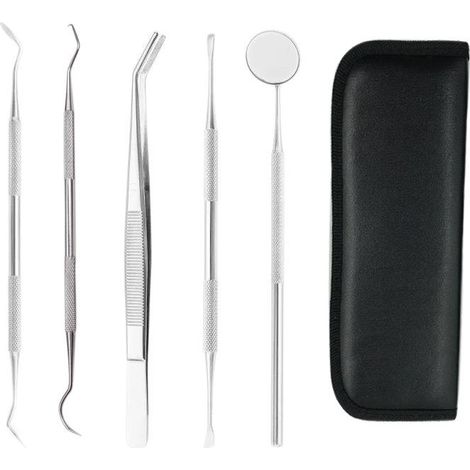 Kit de soins dentaires 5 pièces en acier inoxydable, ensemble d'hygiène buccale avec pince et instruments pour nettoyage des dents, outillage professionnel. (1/5)