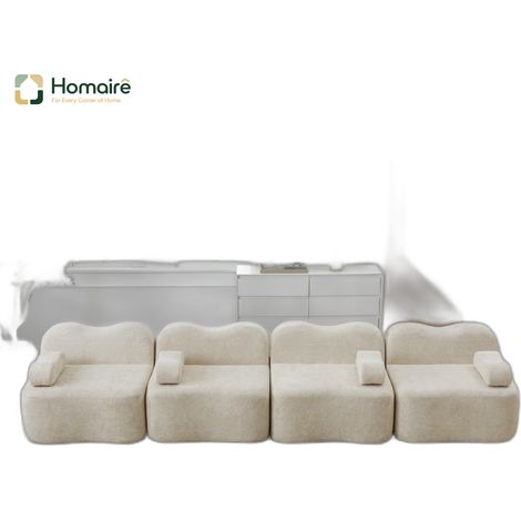 Sofa mit Modulen aus beigem Samt mit Armlehnen en Polyester 384 x 98 x 70 cm HOMAIRE (1/5)