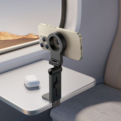 Support magnétique pour téléphone de voyage en avion, à fixer sur une tablette ou un dossier, noir (1/5)