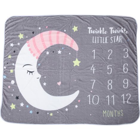 Couverture mensuelle bébé motif lune étoiles, fond photo croissance tapis, graphique développement 0-12 mois. (1/5)