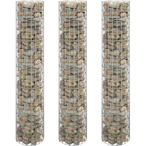 Lit surélevé à gabion circulaire Jardinière à gabion Poteau à panier de gabion 3 pcs Acier galvanisé Ø30x150cm KOL8380 (1/5)